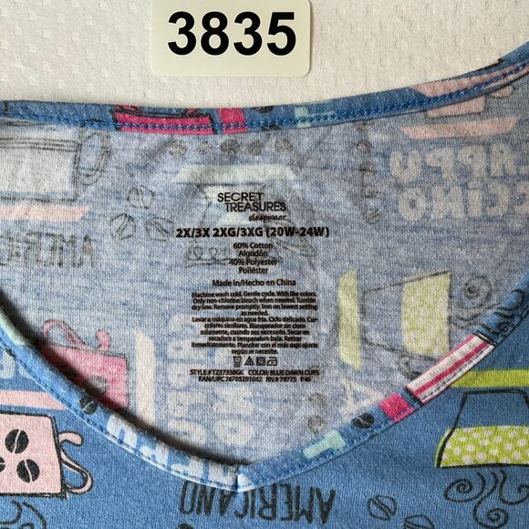 Secret Treasures Women Sleepwear Dress size 2X/3X (20w-24w) Coffee Knee Blue - Picture 5 of 6